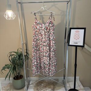 Melloday size L cotton linen smocked back pockets spaghetti straps cherry midi